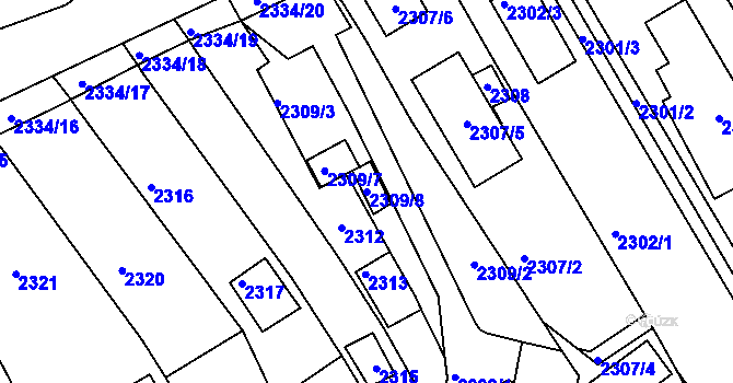 Parcela st. 2309/8 v KÚ Bystrc, Katastrální mapa
