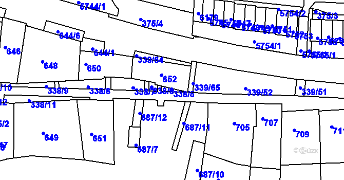 Parcela st. 338/5 v KÚ Bystrc, Katastrální mapa