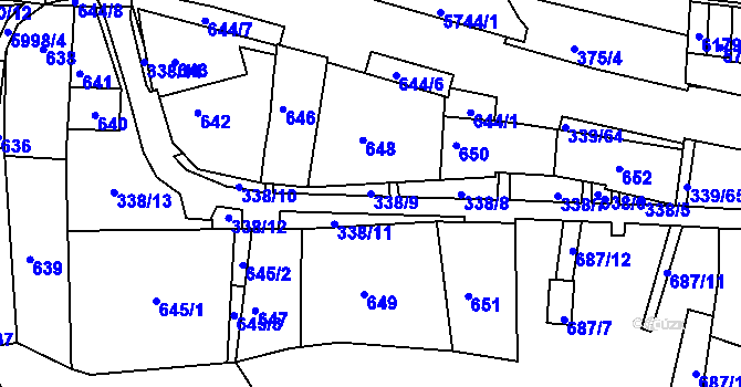 Parcela st. 338/9 v KÚ Bystrc, Katastrální mapa