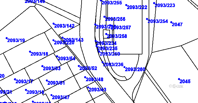Parcela st. 2093/259 v KÚ Bystrc, Katastrální mapa