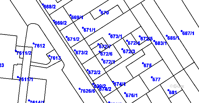 Parcela st. 672/6 v KÚ Bystrc, Katastrální mapa
