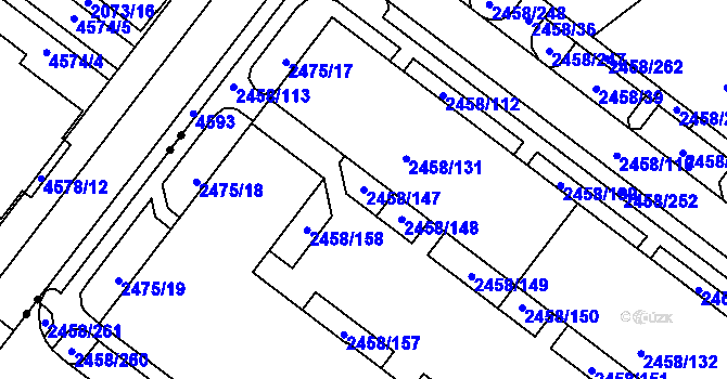 Parcela st. 2458/147 v KÚ Bystrc, Katastrální mapa