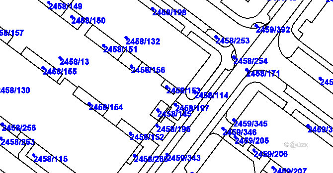 Parcela st. 2458/153 v KÚ Bystrc, Katastrální mapa
