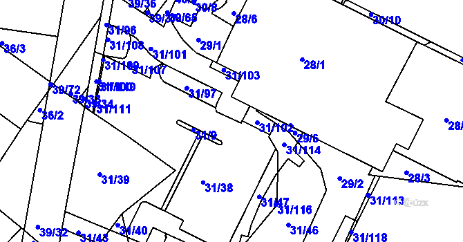 Parcela st. 31/105 v KÚ Bystrc, Katastrální mapa