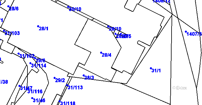 Parcela st. 28/4 v KÚ Bystrc, Katastrální mapa