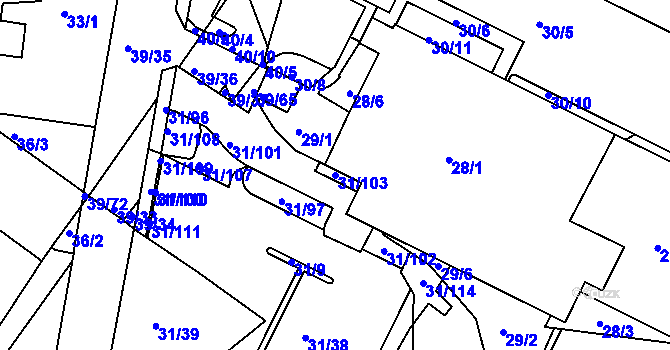Parcela st. 31/103 v KÚ Bystrc, Katastrální mapa