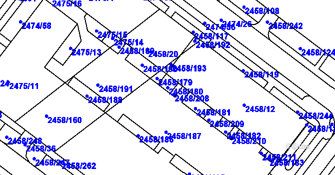 Parcela st. 2458/180 v KÚ Bystrc, Katastrální mapa