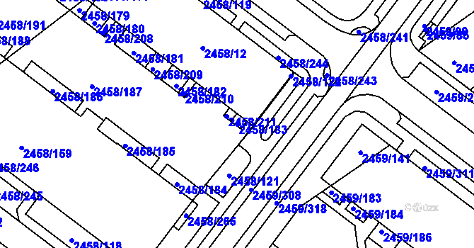Parcela st. 2458/183 v KÚ Bystrc, Katastrální mapa