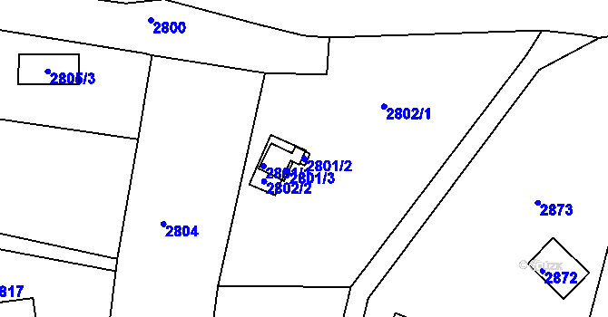Parcela st. 2801/2 v KÚ Bystrc, Katastrální mapa