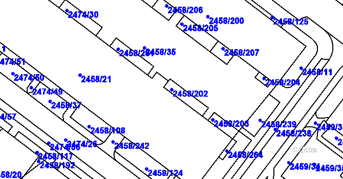 Parcela st. 2458/202 v KÚ Bystrc, Katastrální mapa