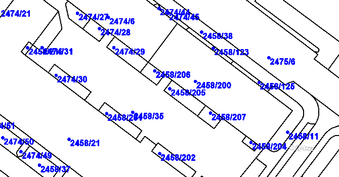 Parcela st. 2458/205 v KÚ Bystrc, Katastrální mapa