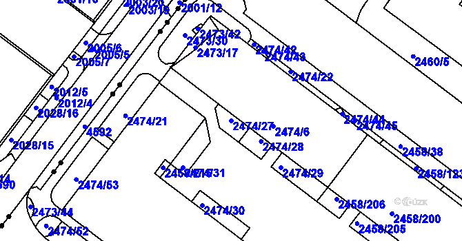 Parcela st. 2474/27 v KÚ Bystrc, Katastrální mapa