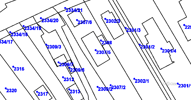 Parcela st. 2307/5 v KÚ Bystrc, Katastrální mapa