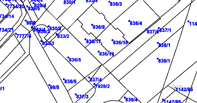 Parcela st. 836/19 v KÚ Bystrc, Katastrální mapa