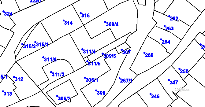 Parcela st. 309/5 v KÚ Bystrc, Katastrální mapa