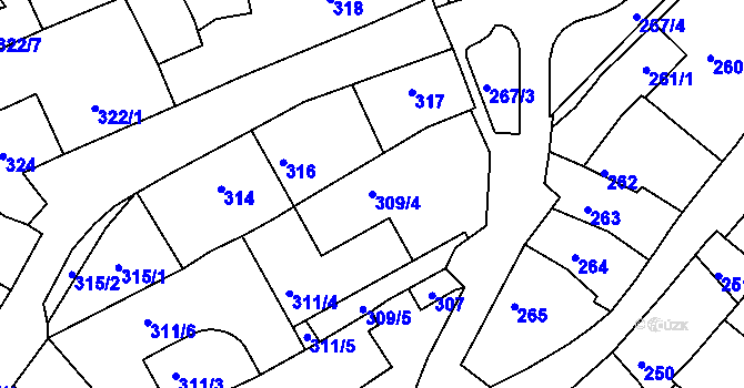 Parcela st. 309/4 v KÚ Bystrc, Katastrální mapa