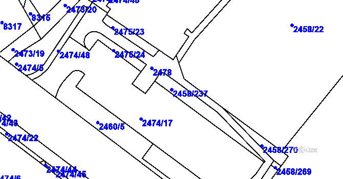Parcela st. 2458/237 v KÚ Bystrc, Katastrální mapa