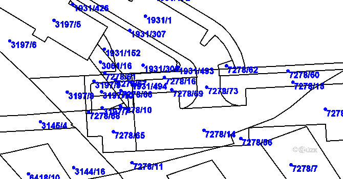 Parcela st. 7278/69 v KÚ Bystrc, Katastrální mapa