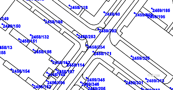 Parcela st. 2458/254 v KÚ Bystrc, Katastrální mapa