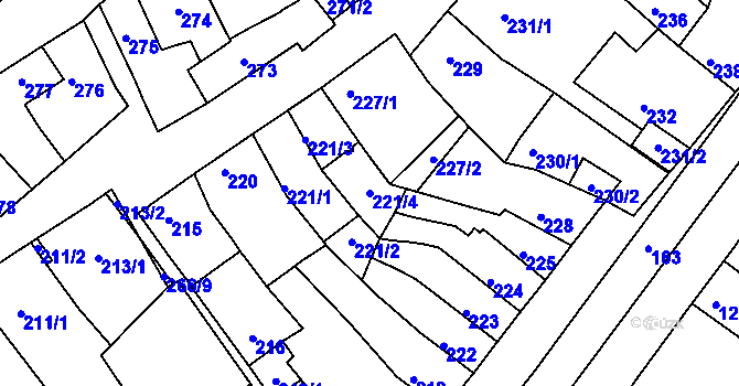 Parcela st. 221/4 v KÚ Bystrc, Katastrální mapa