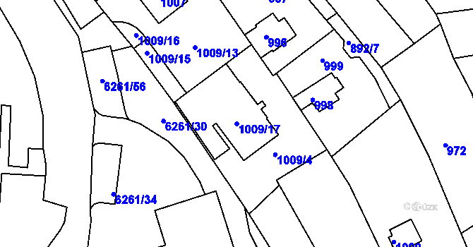 Parcela st. 1009/17 v KÚ Bystrc, Katastrální mapa
