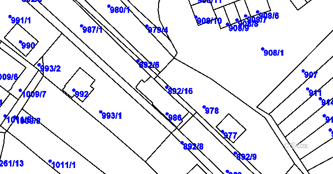 Parcela st. 892/16 v KÚ Bystrc, Katastrální mapa
