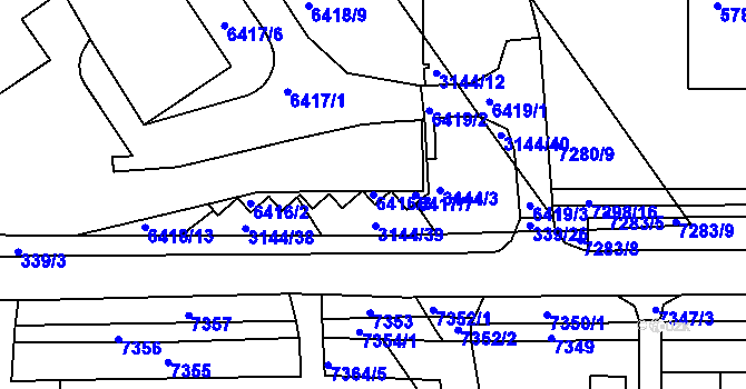 Parcela st. 6416/3 v KÚ Bystrc, Katastrální mapa