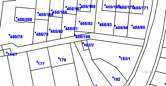 Parcela st. 183/2 v KÚ Kníničky, Katastrální mapa