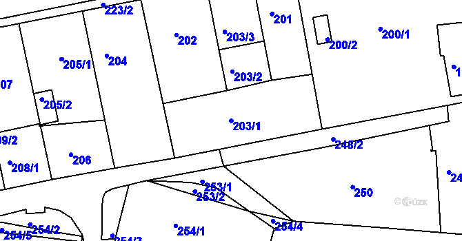 Parcela st. 203/1 v KÚ Kníničky, Katastrální mapa