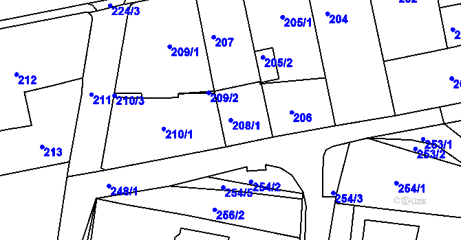 Parcela st. 208/1 v KÚ Kníničky, Katastrální mapa
