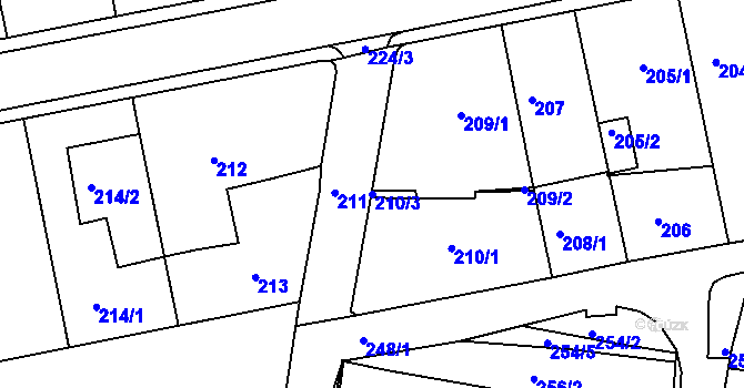 Parcela st. 210/3 v KÚ Kníničky, Katastrální mapa