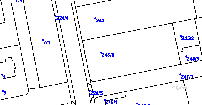 Parcela st. 245/1 v KÚ Kníničky, Katastrální mapa