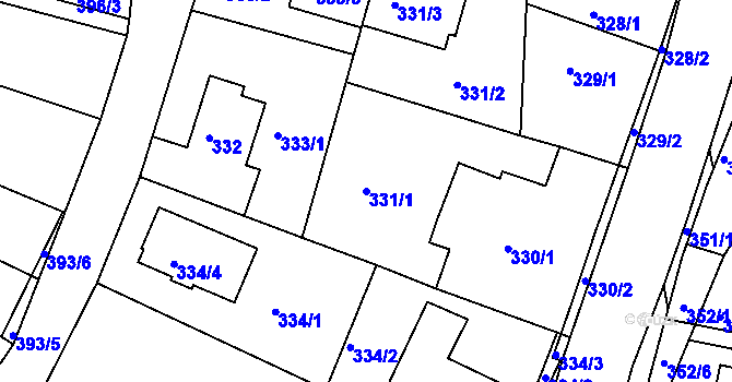 Parcela st. 331/1 v KÚ Kníničky, Katastrální mapa