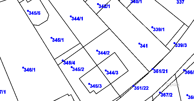 Parcela st. 344/2 v KÚ Kníničky, Katastrální mapa