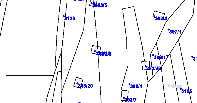 Parcela st. 383/6 v KÚ Kníničky, Katastrální mapa