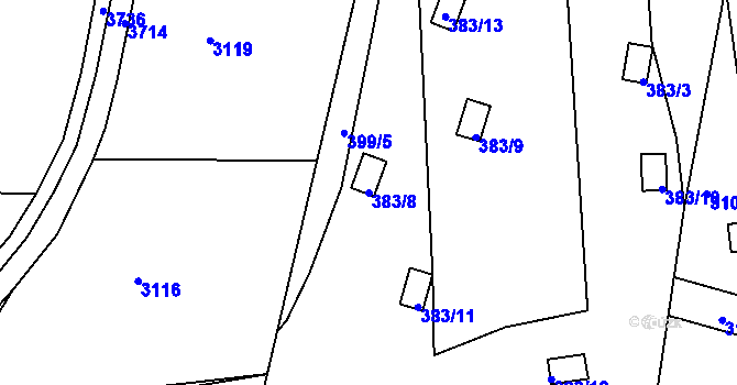 Parcela st. 383/8 v KÚ Kníničky, Katastrální mapa