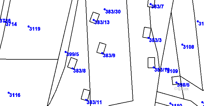 Parcela st. 383/9 v KÚ Kníničky, Katastrální mapa
