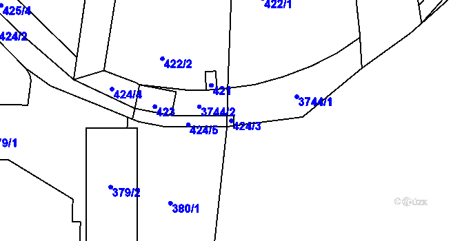 Parcela st. 424/3 v KÚ Kníničky, Katastrální mapa