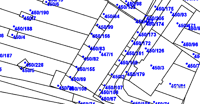 Parcela st. 447/1 v KÚ Kníničky, Katastrální mapa