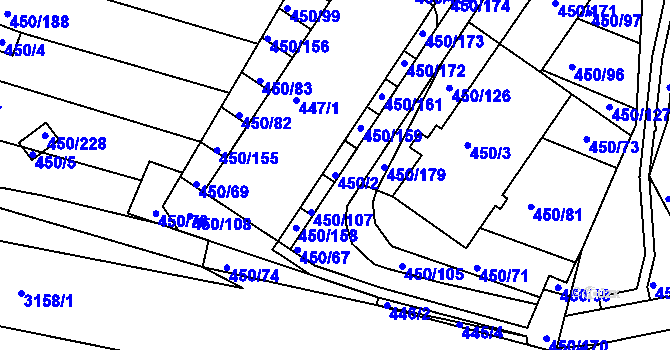 Parcela st. 450/2 v KÚ Kníničky, Katastrální mapa