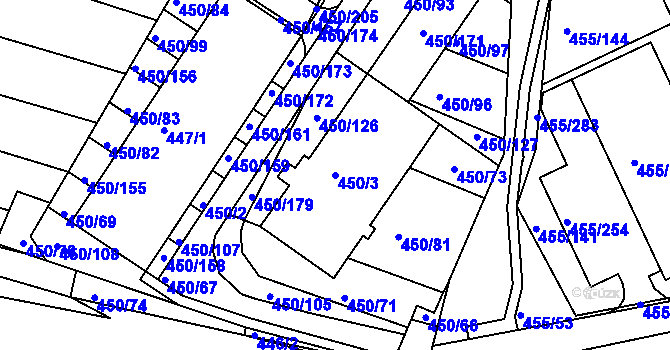 Parcela st. 450/3 v KÚ Kníničky, Katastrální mapa