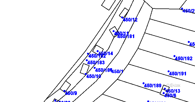 Parcela st. 450/14 v KÚ Kníničky, Katastrální mapa