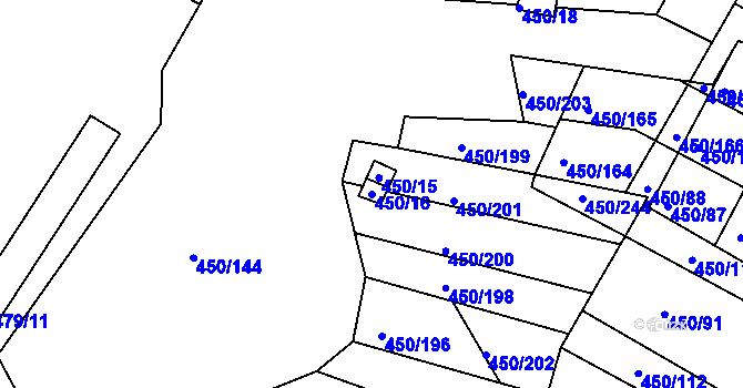 Parcela st. 450/16 v KÚ Kníničky, Katastrální mapa