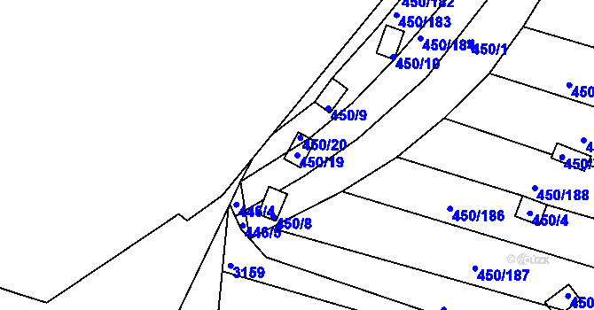 Parcela st. 450/19 v KÚ Kníničky, Katastrální mapa