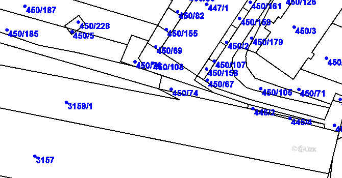 Parcela st. 450/74 v KÚ Kníničky, Katastrální mapa