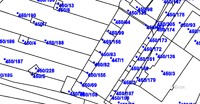 Parcela st. 450/83 v KÚ Kníničky, Katastrální mapa