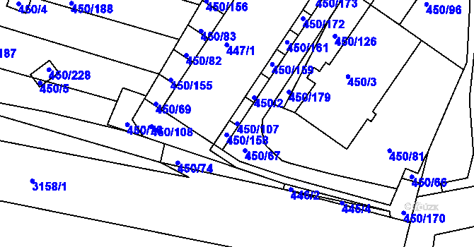 Parcela st. 450/107 v KÚ Kníničky, Katastrální mapa
