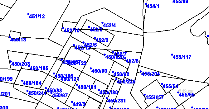 Parcela st. 450/120 v KÚ Kníničky, Katastrální mapa