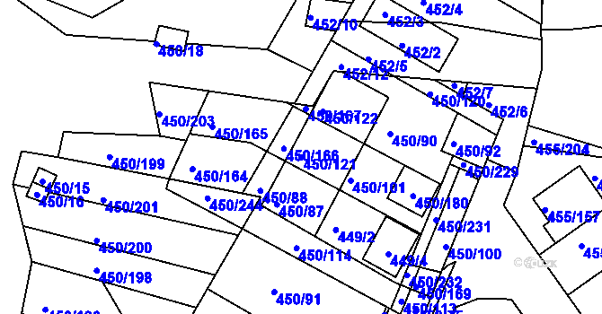 Parcela st. 450/121 v KÚ Kníničky, Katastrální mapa