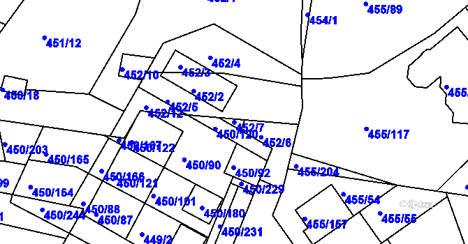 Parcela st. 452/7 v KÚ Kníničky, Katastrální mapa